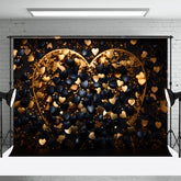 Aperturee - Glitter Black Golden Heart Valentines Day Backdrop